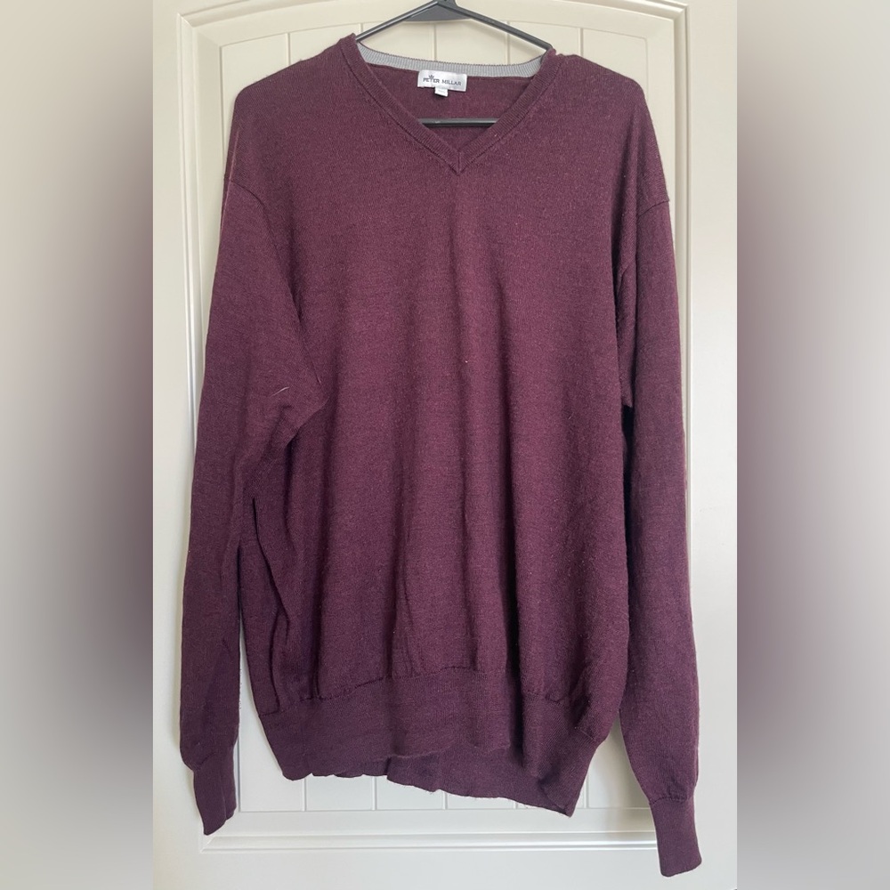 Peter Millar Men's Burgundy V-Neck Sweater Size XXL